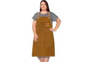 King Mills Plus Size Aprons For Men Women With Large Pockets, Cotton Canvas Cross Back Adjustable Apron, Also For Welding, Wood Working And Metal Working, And Can Be Carpenter or Pottery Apron. BLK