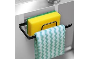 ACIELANNA Soporte Estropajo Fregadero, Porta Estropajos Fregadero Autoadhesivo, Organizador Estropajos Cocina, 2 en 1 Soporte Esponja Fregadero para Esponja, Cepillo Y Paño