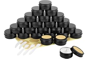 BELICOO Podróżne pojemniki na kosmetyki, 20 ml, aluminiowe słoiki z nakrętkami, etykietami i mini szpatułką do kremu, próbki, pudru, przechowywania makijażu (czarny)