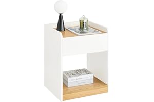 ‎SOBUY SoBuy Stolik nocny z systemem zarządzania kablami, nowoczesny stolik nocny z szufladą i otwartą półką, stolik pomocniczy do sypialni i salonu, biały, szer. 45 x gł. 40 x wys. 55 cm, FBT128-WN