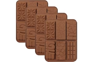 YXHZVON Lot de 4 Moules à Chocolat en Silicone 6 Rectangles, Moule à Gaufres Réutilisables avec, Grille Moules à Bonbons à Gummy, Moule Bonbon Antiadhésif, pour Gelée, Pralines, Glaçons (Brun)