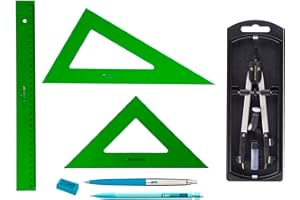 PAPELIVI PACK LOTE FC Técnico - Regla 813-30 Cms + Escuadra 566-28 Cms + Cartabón 666-28 Cms + Bigotera Compás con adaptador universal 32722-8 + REGALO