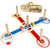 Rings Toss Game, UlifeME Outdoor Games for Children and Adults, 5 Pieces Wooden Rope Rings + 8 Pcs Colurful Plastic Rings for