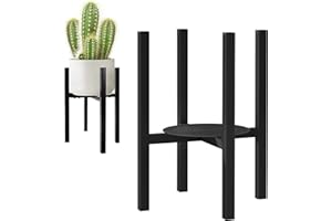 Jeackcelle Adjustable Plant Stand, Mid-Century Metal Flower Pot Stand with Trays Fit for Different Sized Pots, Heavy Duty Plant stands Holder Rack for Home Indoor and Outdoor 38cm heigh (1 Set Black)