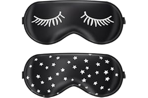 Fuyamp 2 Stücke Schlafmaske Licht Blockierende Nachtmaske Seiden Augenmaske für Herren Frauen Kinder Weiche Augenmaske Verstellbaren Bändern Augenbinde Schwarze Augenabdeckungen (Seiden Stern)