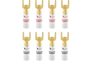 Nakamichi Clavija Banana 12-18 AWG 4 mm 24K Chapado en Oro Enchufe de plátano Adaptador para Altavoces con Cable y Amplificador de Altavoz HiFi 8 Piezas (4 Pares) Terminal de Horquilla