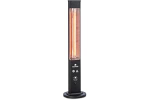 blumfeldt Heat Guru Plus - In & Out Radiant Heater, Stand Heater, Power: 1200 Watts, 9-Hour Timer, Carbon Heating Element, 3 Heating Levels, Housing with Anodised Aluminium Alloy - Black