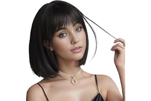 YEESHEDO Perruque Noire Perruques de Cheveux Raides Pour Bob Pour Les Femmes Carré Court Sexy, Perruque Marron à Frange Droite Longueur d'épaule Avec Bonnet de Cheveux Inclus