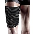 Lxnderment Elastic Thigh High Compression Support Bandage, Full Thigh Brace Wrap, Plus Size Thigh Compression Garment Trimmer, Thigh Workout Wrap, Adjustable (Black)