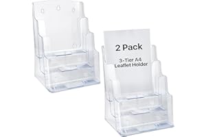 Akamino 2 Pack Acrylic 3-Tier A4 Leaflet Holder, A4 Wall Mounted Document Holder, Portrait Wall Mountable Brochure Dispenser Magazine Storage for Office Restaurants Receptions, 9.3 x 6.8 x 12.6 In