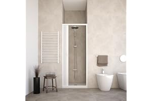 HDCASA HD CASA Box Doccia a Soffietto in PVC Modello Giada, Anta Unica Estendibile con Pannelli Semitrasparenti, Apertura Laterale, Cabina Doccia Salvaspazio Bianca Made in Italy 80 cm