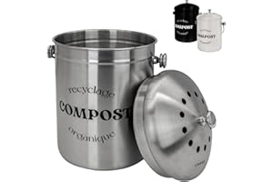 Linxor - Composteur, bac, Poubelle à Compost de Cuisine 5L Rond en INOX - Plusieurs Coloris