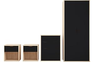 AFN HOME AFN Delvito 4 Piece Bedroom Furniture Set - Includes Wardrobe, 5 Drawer Chest, Bedside Cabinet (Black on Oak)