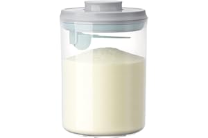 PLINRAX 1000ML Baby Milk Powder Dispenser, One Touch Milk Powder Storage Container, Milk Powder Container with Airtight Lid and Spoon for Formula, Coffee, Cereal, Flour (White)