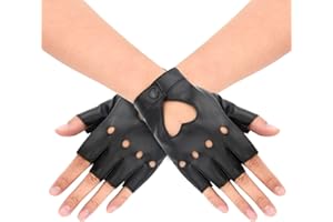 jerbro 1 Paar Punk Handschuhe Halb Finger PU Leder Aushöhlen Fingerlose Handschuhe für Erwachsene Hip Hop Halloween Cosplay Performance Kostüm