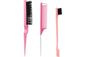 ADSPOW 3 Piezas Kit Peine Peinar Cabello, Incluir Cepillo Cardar Pelo, Peine de Cola con Punta, Cepillo de Doble Borde Peine, Peine Profesional Antiestático para Mujeres, Hombres, Niños,rosa