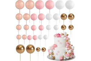 ASTARON 32 Stück Tortendeko Kugeln Cake Topper, Mini-Ballons Tortenaufleger für Hochzeit Party Babyparty Geburtstag Torte Dekorieren (Roségold, Rosa)
