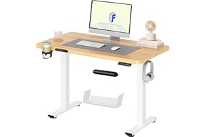 FLEXISPOT QE Pro Escritorio Elevable Eléctrico 110x54cm, Mesa Elevable con 2 Ganchos, Portavasos y Organizador de Cables, 4 Función de Memoria, Standing Desk para Oficina & Hogar y Teletrabajo, Arce