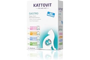 KATTOVIT - Gastro Multipack mokra karma dla kotów | mokra karma dla kotów wspomagająca układ żołądkowo-jelitowy | dietetyczna mieszanka paszowa pełnoporcjowa w woreczku dla dorosłych kotów | 12 x 85 g