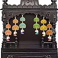 GIFT JAIPUR Wood 6 Pc Two Tier Mix Color Lotus Different Size Jhumka Wall Temple Hanging Thoran Decorative Showpiece For Diwali Ganesh Chaturthi Pooja Home Festival Decoration, Multicolor