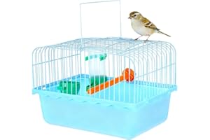 Milisten Portable Bird Travel Cage, ABS & Metal Parrot Cage, Small Bird Carrier with Food & Water Cups for Parakeets, Canaries, Lovebirds, Car/Vet Visits