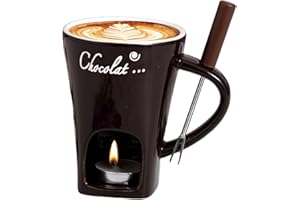 ANCSTTU Schokofondue Tasse, 200ml Keramik Schokoladenfondue Tasse, Schokoladen Fondue Becher Set, Mehrzweck Chocolate Fondue Set Mit Gabel Und Teelicht Für Käse Schokolade Butter Karamell