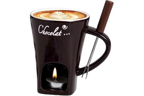 Générique Tasse À Fondue Au Chocolat, Pot À Fondue, Tasse À Fondue Au Chocolat, Tasse À Chocolat en Céramique avec Fourchettes, Chauffe-Beurre en Céramique, Tasse À Bougie Chauffe-Plat pour Caramel