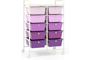 ‎GIANTEX GIANTEX Rollwagen mit 10 Schubladen stapelbar, Schubladenwagen Badrollwagen Küchenwagen mit feststellbaren Rollen, Aufbewahrungswagen Haushaltswagen für Küche Bad Büro 65,5x37x87cm (Violett)