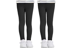 AMIYOYO 2-pak dziewczęcych legginsów z wysokim stanem, długie legginsy sportowe, miękkie legginsy sportowe, elastyczne spodnie fitness, wygodne spodnie do tańca, podstawowe dla dzieci