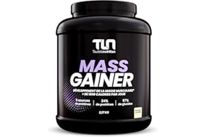 MASS GAINER | Gainer Prise de Masse Musculation | +1500 kcal par jour | 5 Sources de Protéines + 2 Sources de Glucides + MCT | 22 Portions de Boisson Shaker Goût Vanille | 2,27 kg | TLN