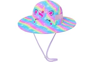 MHJY Sombrero para el sol para niños, gorro de verano para niña, protección UV, gorro de unicornio, gorro con ala ancha y cintas ajustables para niños de 2 a 8 años