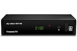 Sky vision 150 T-HD – DVB-T2 Receiver (Digitaler HD Empfänger, freenet TV, Antennen-Receiver, HEVC H.265 Decoder, HDMI, USB 2.0, LAN, SCART, DOLBY DIGITAL PLUS), Schwarz