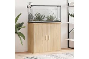 Homgoday Soporte para acuario, armario inferior con 4 compartimentos, mesa de acuario, roble Sonoma, 81 x 36 x 73 cm