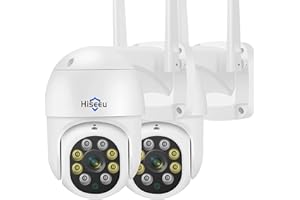 Hiseeu 【2Pcs in One Pack】 Security Camera Outdoor with Color Night Vision,5MP PTZ Digital Zoom Wifi Security Camera 360° View CCTV Camera with 2-Way Audio,Auto Cruise,Remote Access,IP66 Waterproof