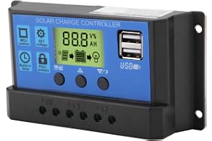 Naroote PWM 12V 24V Solar Charge Controller Effektivt Hanterad Dubbel USB-regulator LCD-skärm för RV Camping (YJSS-20A)