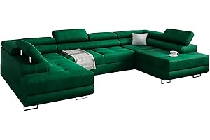 KREATIVE FURNITURE & DESIGN Ecksofa MIAMI U eckcouch mit schlaffunktion und bettkasten, U Form Couch, Eckcouch mit schlaffunktion, Ecksofa mit Bettkasten, wohnlandschaft xxl, 338 x 203 cm (Hochwertiger Stoff) (Grün)