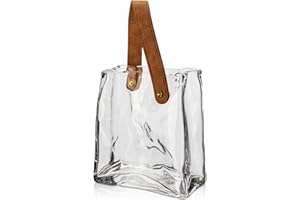 Hollyone 17cm Thickened Glass Vase for Flowers, Clear Flower Vase for Room Decor Aesthetic, Unique Vases with Handle for Wedding, Living Room, Mantel, Shelf, Home Decor, Bedroom, Kitchen Decorations