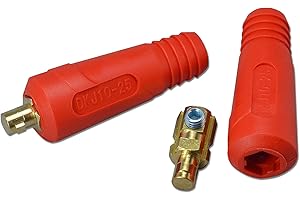 RIVERWELD TIG Saldatura Cavo Pannello Connettore Set Montaggio Rapido Stile Dinse 200Amp DKJ10-25 Rosso 2 pezzi
