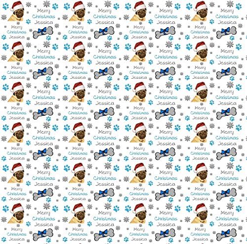 Personalised Christmas Gift Wrap PUG DOGS Any Name