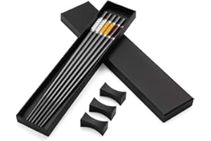 HAOSELL Lot de 3 paires de baguettes japonaises en alliage de qualité supérieure - Noir - 3 baguettes - Baguettes en acier inoxydable - Avec support - Coffret cadeau - Couverts asiatiques avec coffret cadeau