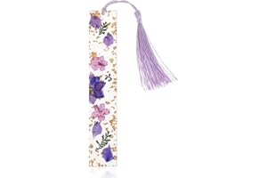 Dimeho Dried Flower Book Marks Tassels Clear Floral Bookmarks Durable Handmade Cute Resin Page Marker Pretty Book Marking Holder Gift for Women Bookworm Book Lovers Increasing Reading Interest(purple)