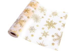DEARLIVES Christmas Table Runners, 28cm x 10m - Gold Snowflakes Pattern Christmas Table Decorations