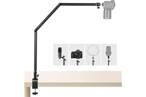 TARION Supporto per treppiede per fotocamera da scrivania Braccio articolato flessibile a 360° con vite da 3/8'' e vite da 3/8'' a 1/4'' per fotocamere DSLR Luce ad anello per proiettore TKB01