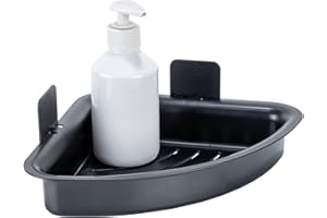 Allstar Tablette d'angle Mod, Parma Étagère Salle de Bains Douche sans perçage Pad adhésif Plastique Noire Rangement 23,3 x 11,5 x 13,8 cm