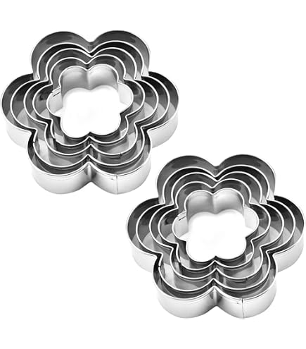 Set di formine per biscotti a forma di fiore smerlato, misura grande, 12,7 cm, 10,2 cm, 7,6 cm, 5,1 cm, 5 cm, 6 petali, bordo smerlato, stampi per biscotti a forma di
