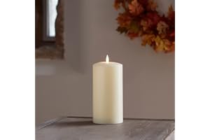 Lights4fun TruGlow® Vela Mediana Pilar LED sin Llama a Pilas en Cera Marfil con Mecha y Llama Parpadeante