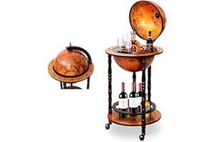 ‎RELAX4LIFE RELAX4LIFE Globusbar mit Rollen, Minibar Massivholz, Weinregal Flaschenregal mit Bodenplatte, Barwagen Weltkugel, Hausbar, Globus Bar, Weinschrank, Tisch Bar, Cocktailbar (Braun, Ø45 x 88 cm)