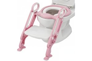 MUL-BOUTIQUE Potty Trainer Töpfchen für Kinder, verstellbarer Toilettensitz mit Kissen, Leiter und Rampen, tragbarer Toilettentrainer für verschiedene Toilettenformen (weiß-rosa)
