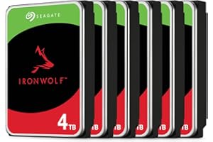 Seagate Pack de 6 IronWolf 4To Disque Dur Interne, NAS HDD 3.5", 5400 tr/min, CMR, 256 Mo de cache, SATA 6 Go/s, Argent, avec 3 ans de service de sauvetage, FFP, numéro de modèle: ST4000VN006