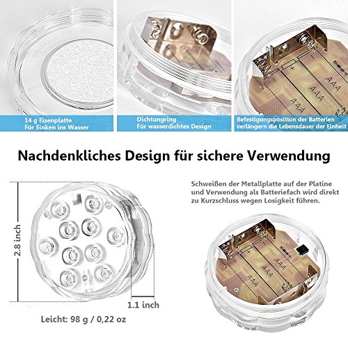 MAVIE Unterwasser Licht mit Fernbedienung, RGB Multi Farbwechsel Wasserdichte LED Leuchten Teichbeleuchtung für Vase Base, Dekoration - 3